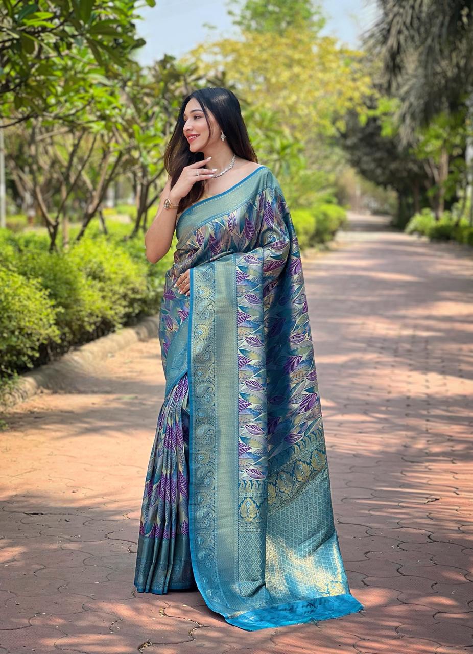 Women's Luxurious Pista Green & Pink Art Silk Saree with Intricate Leaf Weave & Broad Zari Border – Ideal for Festive & Wedding Occasions - Image 14